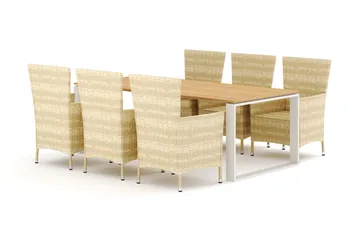 Devon utendørs spisegruppe 210x100 cm med 6 Thor lenestoler - Beige/Teak - Hagemøbler & utemiljø - Hagegruppe - Spisegrupper hage