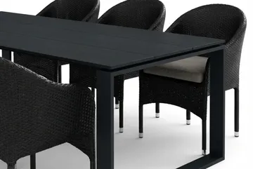 Devon utendørs spisegruppe 210x100 cm med 6 Thor lenestoler - Svart - Hagemøbler & utemiljø - Hagegruppe - Spisegrupper hage