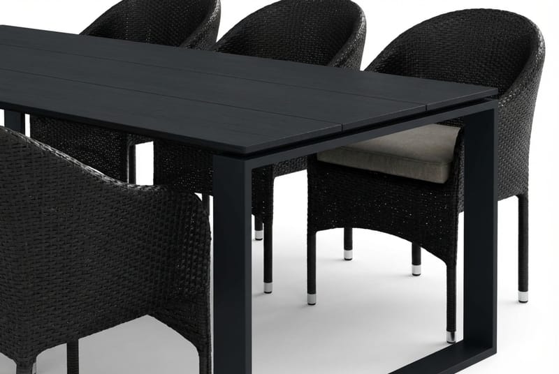 Devon utendørs spisegruppe 210x100 cm med 6 Thor lenestoler - Svart - Hagemøbler & utemiljø - Hagegruppe - Spisegrupper hage