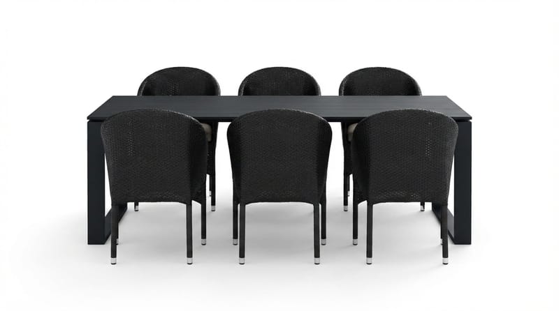 Devon utendørs spisegruppe 210x100 cm med 6 Thor lenestoler - Svart - Hagemøbler & utemiljø - Hagegruppe - Spisegrupper hage