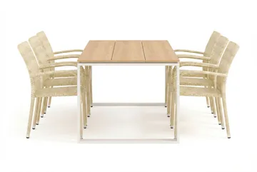 Devon utendørs spisegruppe 210x100 cm med 6 Thor Light utendørs lenestoler - Beige/teak - Hagemøbler & utemiljø - Hagegruppe - Spisegrupper hage