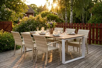 Devon utendørs spisegruppe 210x100 cm med 6 Thor Light utendørs lenestoler - Beige/teak - Hagemøbler & utemiljø - Hagegruppe - Spisegrupper hage