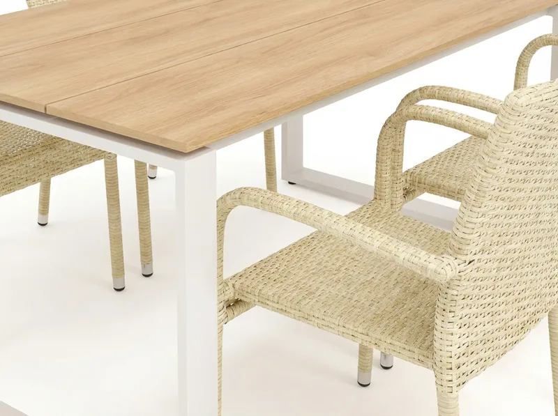 Devon utendørs spisegruppe 210x100 cm med 6 Thor Light utendørs lenestoler - Beige/teak - Hagemøbler & utemiljø - Hagegruppe - Spisegrupper hage