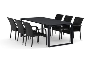Devon utendørs spisegruppe 210x100 cm med 6 Thor Light utendørs lenestoler - Svart - Hagemøbler & utemiljø - Hagegruppe - Spisegrupper hage