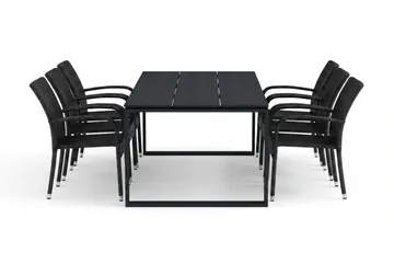Devon utendørs spisegruppe 210x100 cm med 6 Thor Light utestoler med armlener - Svart - Hagemøbler & utemiljø - Hagegruppe - Spisegrupper hage