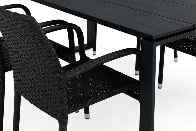 Devon utendørs spisegruppe 210x100 cm med 6 Thor Light utestoler med armlener - Svart - Hagemøbler & utemiljø - Hagegruppe - Spisegrupper hage