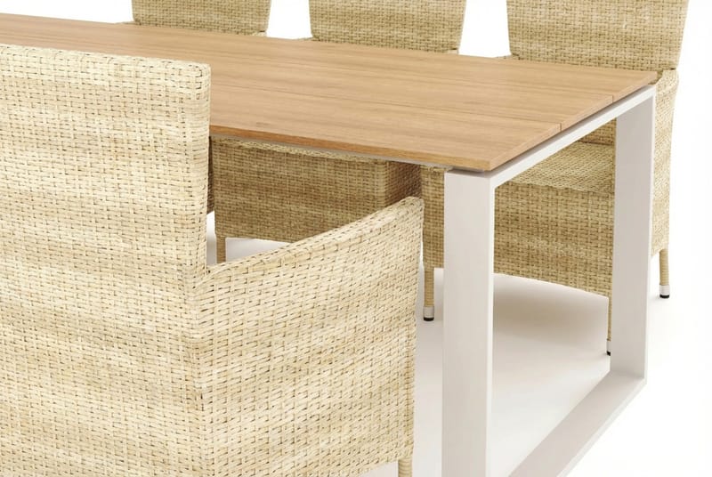 Devon utendørs spisegruppe 210x100 cm med 6 Thor-stoler med armlener - Beige/teak - Hagemøbler & utemiljø - Hagegruppe - Spisegrupper hage