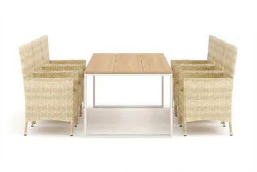 Devon utendørs spisegruppe 210x100 cm med 6 Thor-stoler med armlener - Beige/teak - Hagemøbler & utemiljø - Hagegruppe - Spisegrupper hage