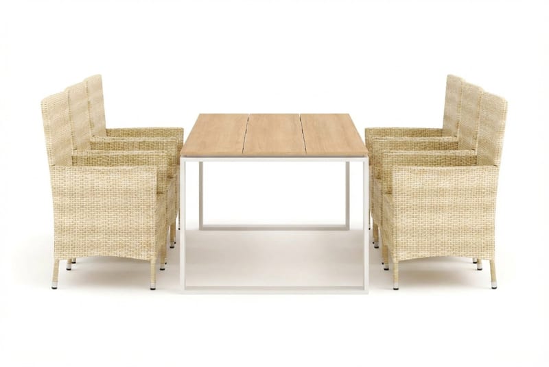 Devon utendørs spisegruppe 210x100 cm med 6 Thor-stoler med armlener - Beige/teak - Hagemøbler & utemiljø - Hagegruppe - Spisegrupper hage