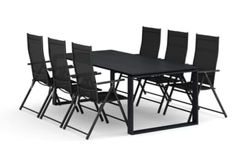 Devon utendørs spisegruppe 210x100 cm med 6 posisjonsstoler - Svart - Hagemøbler & utemiljø - Hagegruppe - Spisegrupper hage