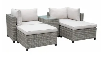 Dramilo loungegruppe i kunstrotting med bord og puter - Beige - Hagemøbler & utemiljø - Hagegruppe - Sofagruppe utendørs