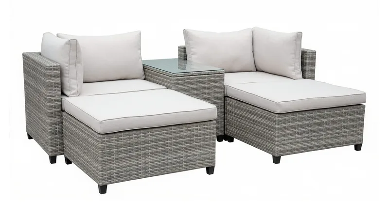 Dramilo loungegruppe i kunstrotting med bord og puter - Beige - Hagemøbler & utemiljø - Hagegruppe - Sofagruppe utendørs