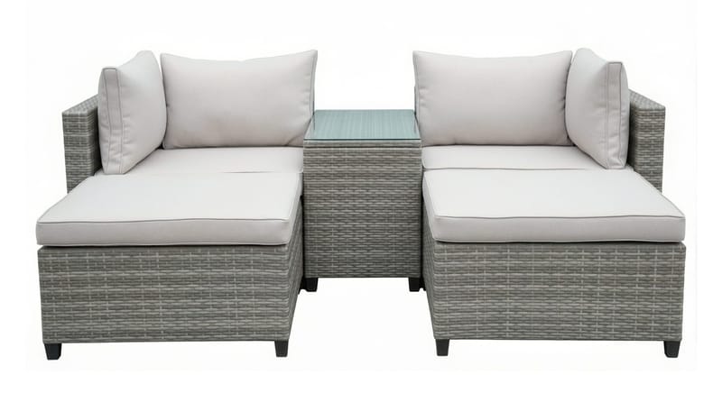 Dramilo loungegruppe i kunstrotting med bord og puter, Beige