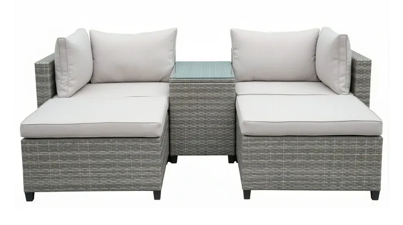 Dramilo loungegruppe i kunstrotting med bord og puter, Beige