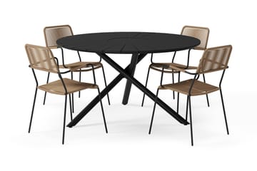 Finnhamn Rundt Spisebord 140 cm med 4 Lindos Spisestoler - Svart - Hagemøbler & utemiljø - Hagegruppe - Spisegrupper hage