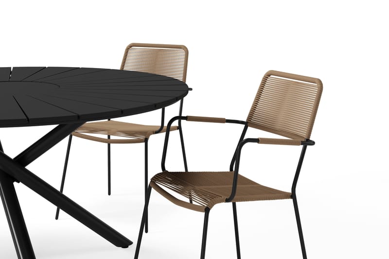 Finnhamn Rundt Spisebord 140 cm med 4 Lindos Spisestoler - Svart - Hagemøbler & utemiljø - Hagegruppe - Spisegrupper hage