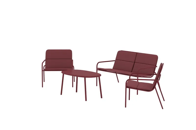 Fourni sofagruppe 2-seters sofa + 2 lenestoler med bord utendørs - Vinrød - Hagemøbler & utemiljø - Hagegruppe - Sofagruppe utendørs