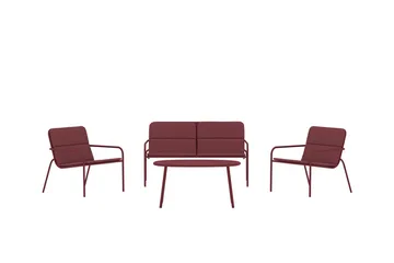 Fourni sofagruppe 2-seters sofa + 2 lenestoler med bord utendørs - Vinrød - Hagemøbler & utemiljø - Hagegruppe - Sofagruppe utendørs