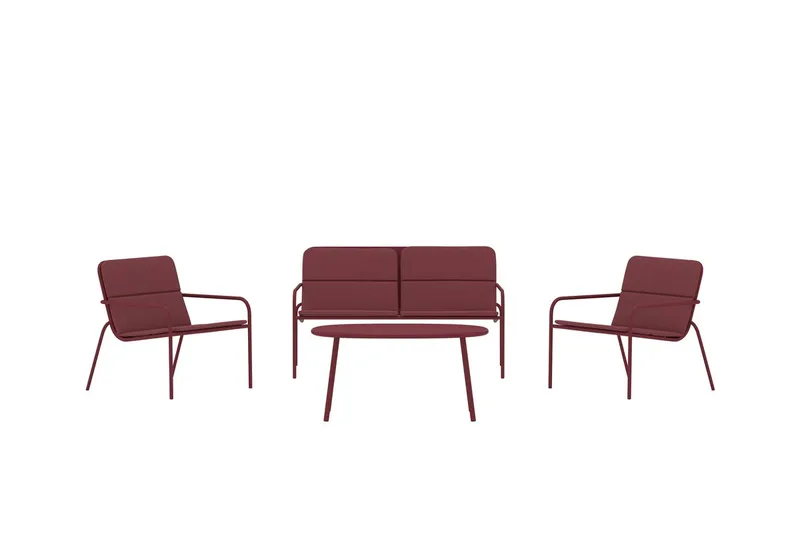 Fourni sofagruppe 2-seters sofa + 2 lenestoler med bord utendørs - Vinrød - Hagemøbler & utemiljø - Hagegruppe - Sofagruppe utendørs