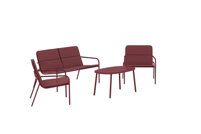 Fourni sofagruppe 2-seters sofa + 2 lenestoler med bord utendørs - Vinrød - Hagemøbler & utemiljø - Hagegruppe - Sofagruppe utendørs