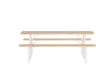 Guiness spisegruppe 200 cm med 2 benker utendørs - Teaklook, beige ramme - Hagemøbler & utemiljø - Hagegruppe - Spisegrupper hage