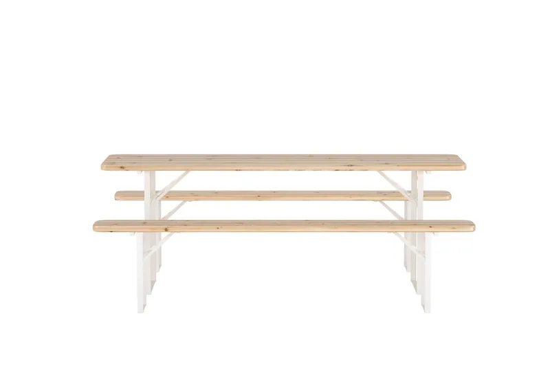 Guiness spisegruppe 200 cm med 2 benker utendørs - Teaklook, beige ramme - Hagemøbler & utemiljø - Hagegruppe - Spisegrupper hage