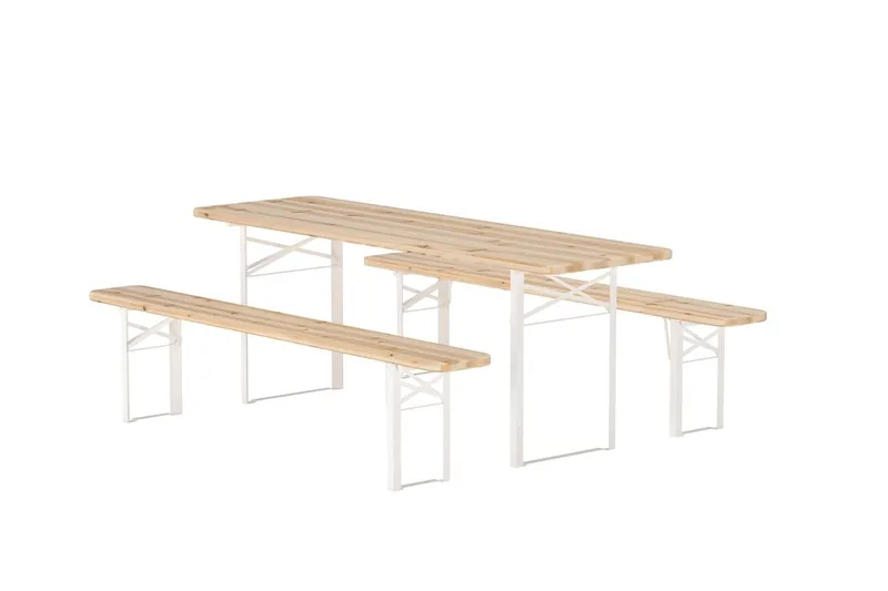 Guiness spisegruppe 200 cm med 2 benker utendørs - Teaklook, beige ramme - Hagemøbler & utemiljø - Hagegruppe - Spisegrupper hage