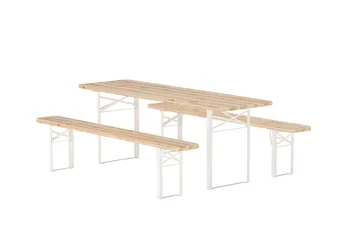 Guiness spisegruppe 200 cm med 2 benker utendørs - Teaklook, beige ramme - Hagemøbler & utemiljø - Hagegruppe - Spisegrupper hage