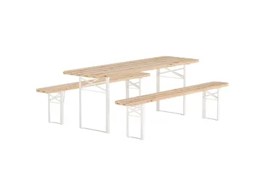 Guiness spisegruppe 200 cm med 2 benker utendørs - Teaklook, beige ramme - Hagemøbler & utemiljø - Hagegruppe - Spisegrupper hage