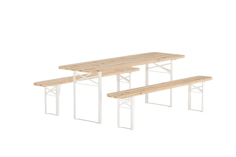 Guiness spisegruppe 200 cm med 2 benker utendørs - Teaklook, beige ramme - Hagemøbler & utemiljø - Hagegruppe - Spisegrupper hage