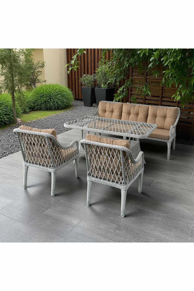 Hage-loungesett Atelier Del Sofa Hisar 3+1+1 (170 x 78 x 56 cm) Beige hvit - Hagemøbler & utemiljø - Hagegruppe - Sofagruppe utendørs