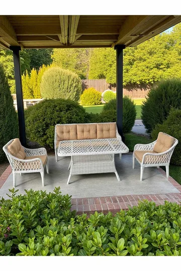 Hage-loungesett Atelier Del Sofa Hisar 3+1+1 (170 x 78 x 56 cm) Beige hvit - Hagemøbler & utemiljø - Hagegruppe - Sofagruppe utendørs