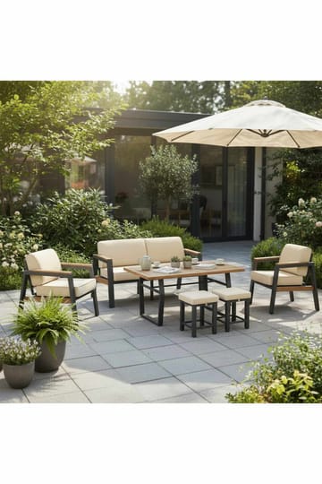 Hage-loungesett Atelier Del Sofa Leo 3+1+1+2 (170 x 78 x 63 cm) Beige - Hagemøbler & utemiljø - Hagegruppe - Sofagruppe utendørs