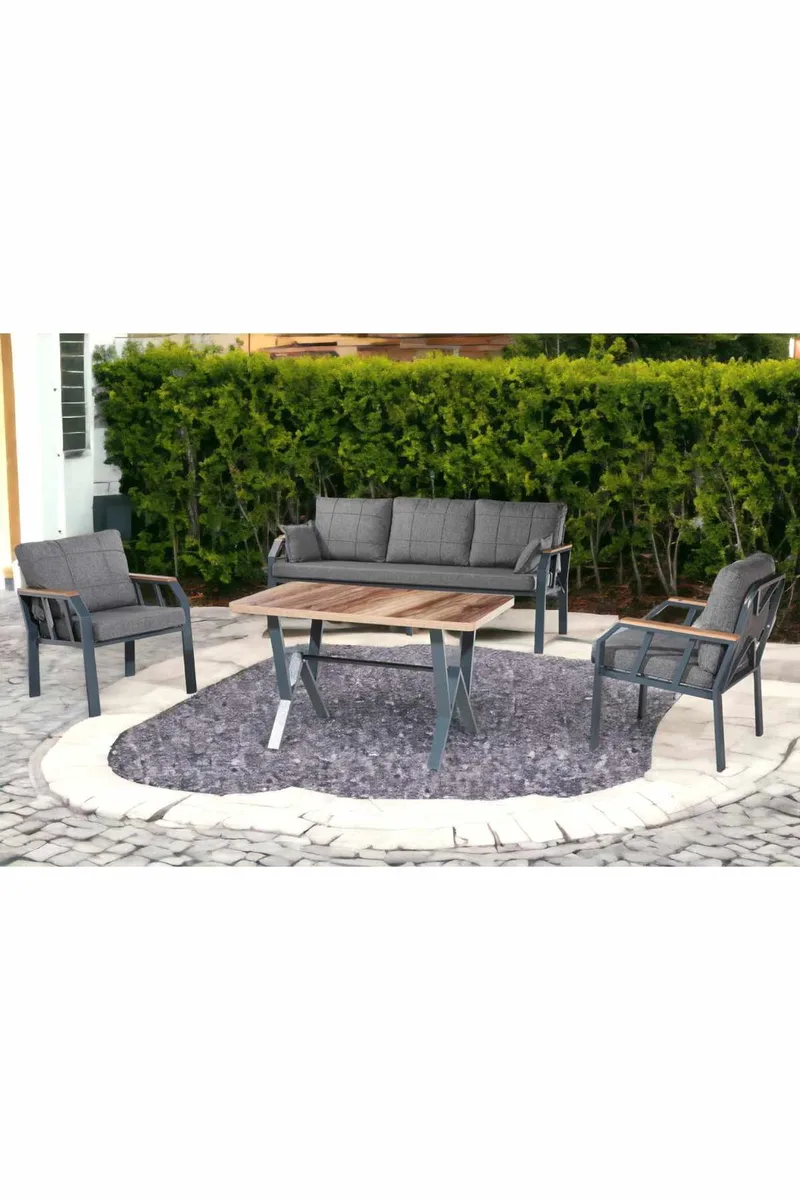 Hage-loungesett Atelier Del Sofa Nergiz 3+1+1 (200 x 78 x 58 cm) Mørk grå - Mørkegrå - Hagemøbler & utemiljø - Hagegruppe - Sofagruppe utendørs