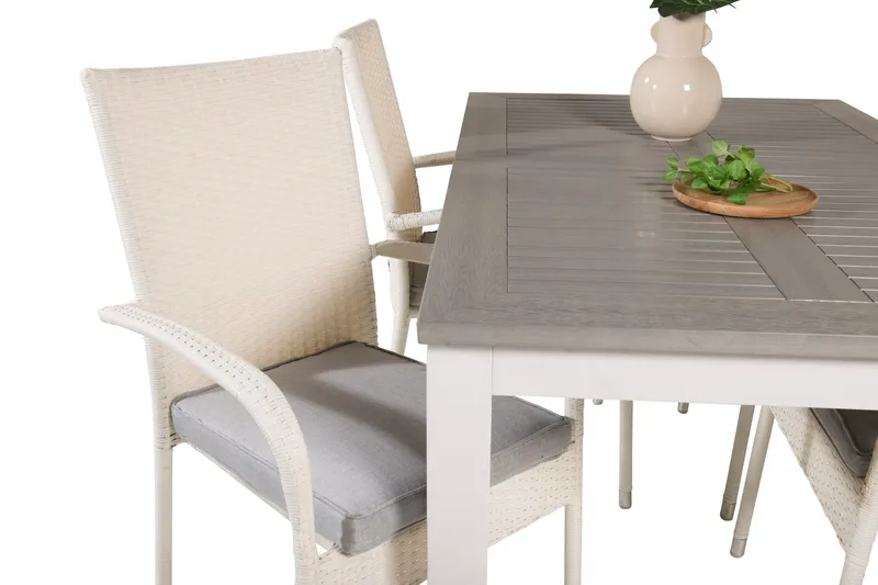 Albany Forlengbar Spisegruppe 152-210cm + 4 Anna Stoler - Grå/Hvit - Hagemøbler & utemiljø - Hagegruppe - Spisegrupper hage
