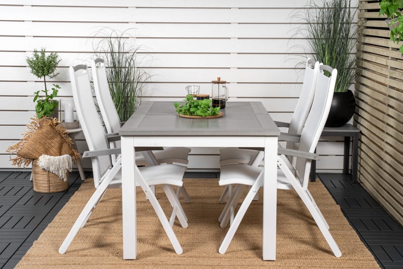 Albany Forlengbar Spisegruppe 152-210cm + 4 Stoler, Grå/Hvit