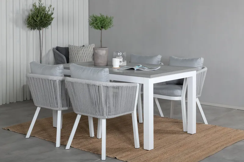Albany Forlengbar Spisegruppe 152cm + 4 Virya Stoler - Grå/Hvit - Hagemøbler & utemiljø - Hagegruppe - Spisegrupper hage