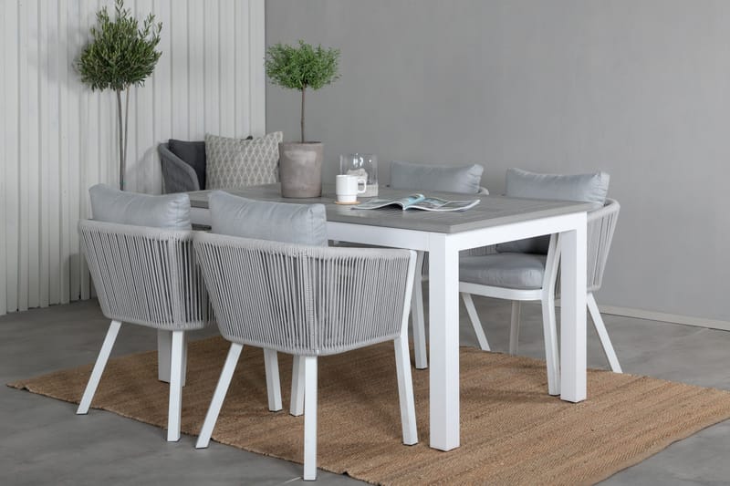 Albany Forlengbar Spisegruppe 152cm + 4 Virya Stoler - Grå/Hvit - Hagemøbler & utemiljø - Hagegruppe - Spisegrupper hage