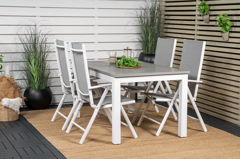 Albany Forlengbar Spisegruppe 152cm+4 Break Spisestoler - Grå/Hvit - Hagemøbler & utemiljø - Hagegruppe - Spisegrupper hage