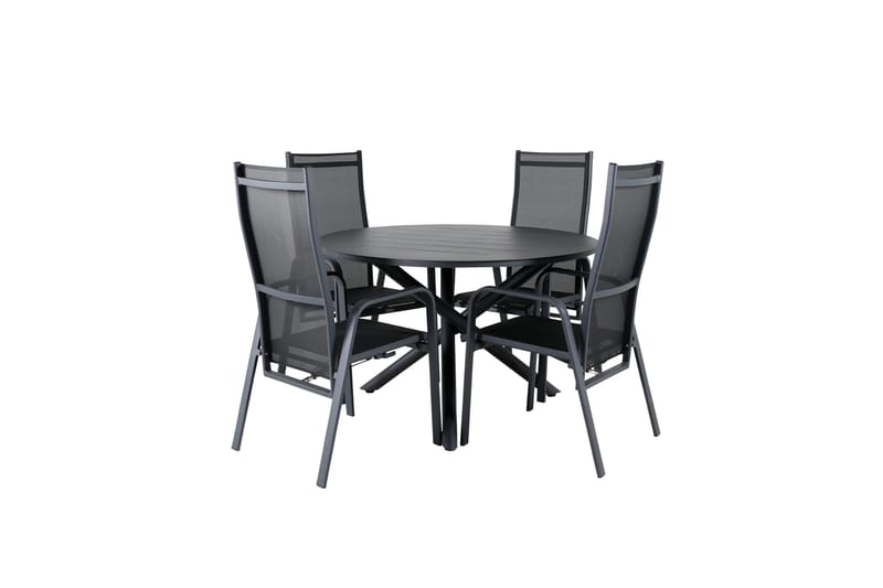 Alma Spisegruppe Rund Ø120cm + 4 Copacabana Reclinerstoler, Svart