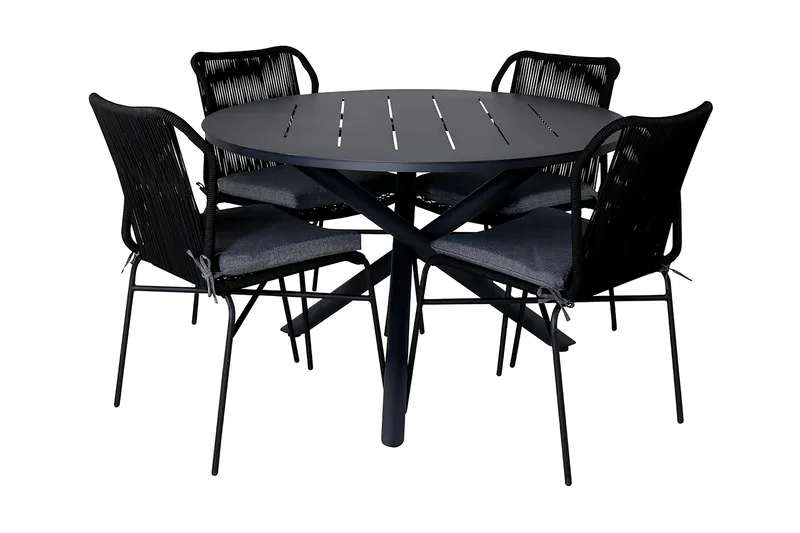 Alma Spisegruppe Rund Ø120cm + 4 Julian Spisestoler, Svart