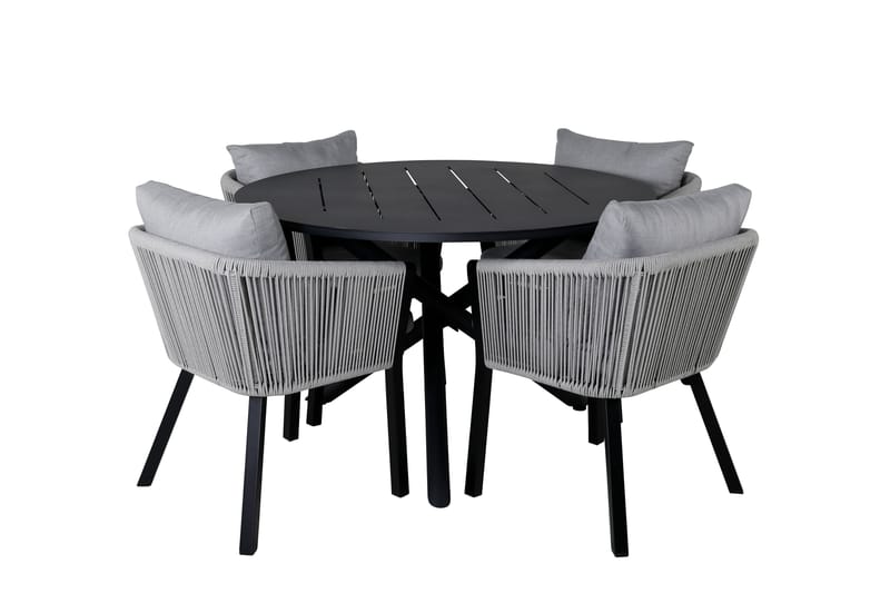 Alma Spisegruppe Rund Ø120cm + 4 Virya Spisestoler, Svart/Grå