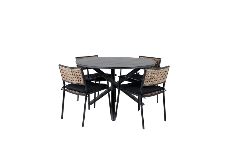 Alma Spisegruppe Rund Ø120cm + 4 Paola Spisestoler, Svart/Natur