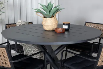 Alma Spisegruppe Rund Ø120cm + 4 Paola Spisestoler - Svart/Natur - Hagemøbler & utemiljø - Hagegruppe - Spisegrupper hage