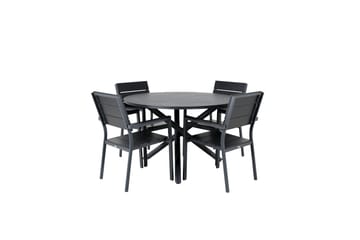 Alma Spisegruppe Rund 120cm+4 Levels Stablebare Stoler - Svart - Hagemøbler & utemiljø - Hagegruppe - Spisegrupper hage