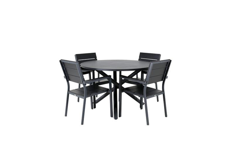 Alma Spisegruppe Rund 120cm+4 Levels Stablebare Stoler, Svart