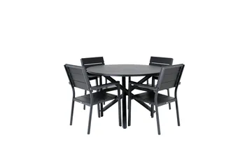 Alma Spisegruppe Rund 120cm+4 Levels Stablebare Stoler - Svart - Hagemøbler & utemiljø - Hagegruppe - Spisegrupper hage