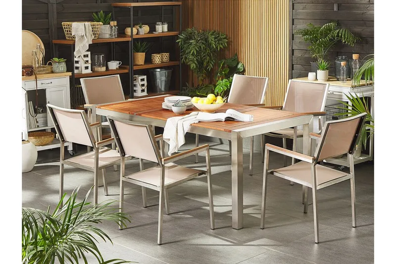 Bofors Spisegruppe + 6 Rottingstoler - Beige - Hagemøbler & utemiljø - Hagegruppe - Spisegrupper hage