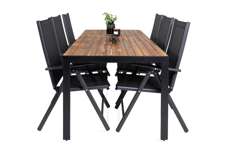 Bois Spisegruppe 200cm + 6 Break Posisjonsstoler, Svart/Grå