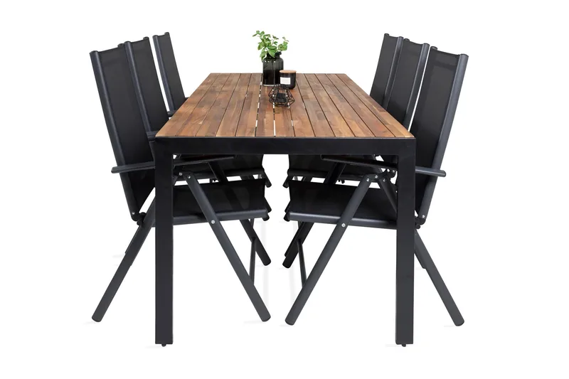 Bois Spisegruppe 200cm + 6 Break Posisjonsstoler, Svart/Grå